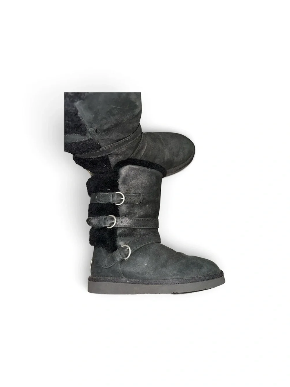UGG Women's Becket Black Leather Sheepskin Boots- Size 6